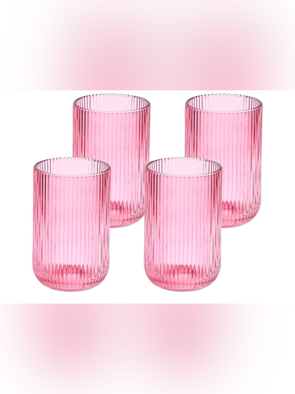 Pink Ribbed Glass Tumbler Set by